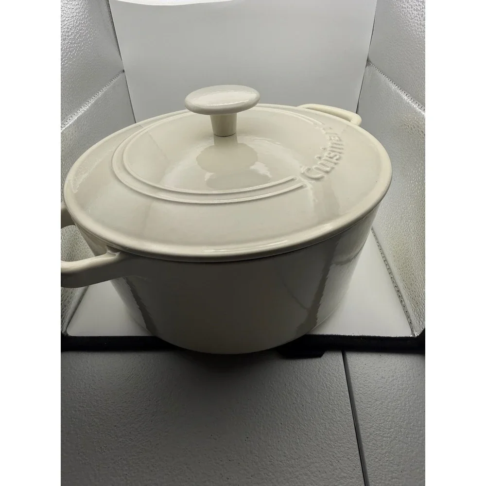 Cuisinart 5 Qt Enameled Cast Iron Round Dutch Oven Casserole Off White CI650-25